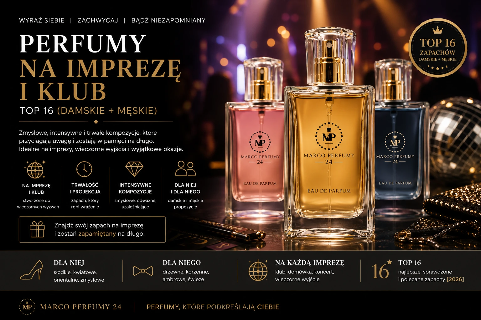 Perfumy na imprezę i klub — TOP 16 (damskie + męskie)